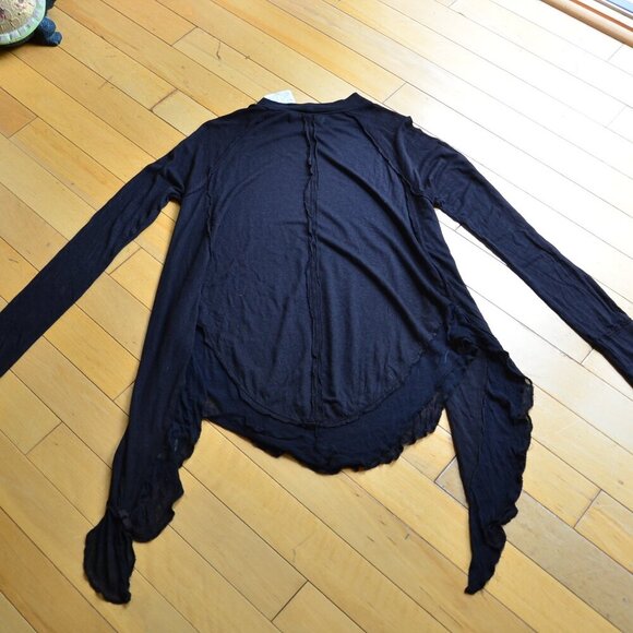 We The Free Women's XS Linen Blend Lace Trimmed Black Top Tee - Picture 11 of 14